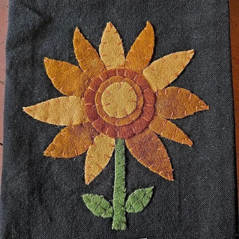 Primitive Farmhouse SUNFLOWER Towel Applique 18x28 NEW Cotton‎ & Wool Felt